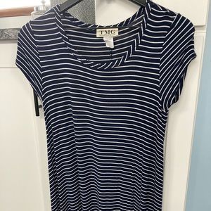 Used TMG Large Navy and White scoop neck soft Mini Dress great shape